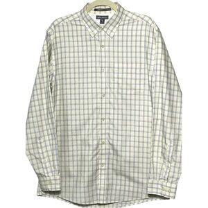 Eddie Bauer Mens Relaxed Fit Button Down 100% Cotton Yellow Plaid Dress Shirt, M